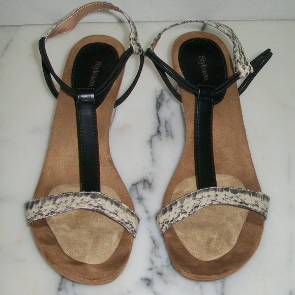 Style&co. T Strap Wedge Sandals Snake Print 9 - Picture 3 of 8
